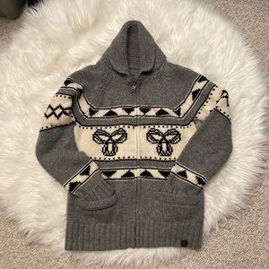 TNA 100% Lambswool Grey Knitted Zip Up Sweater